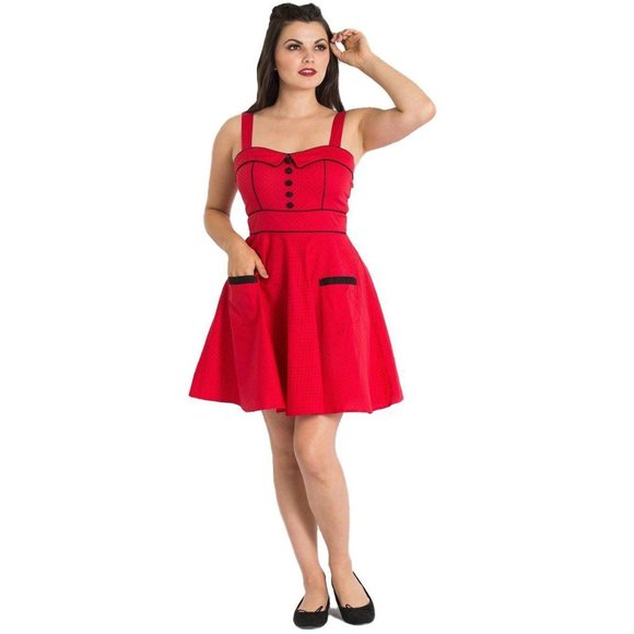 Hell Bunny Vanity Dotted Dress in Red - Picture 2 of 8